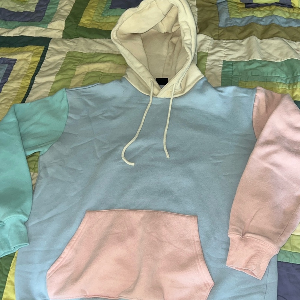 Stylish pastel, color block hoodie
